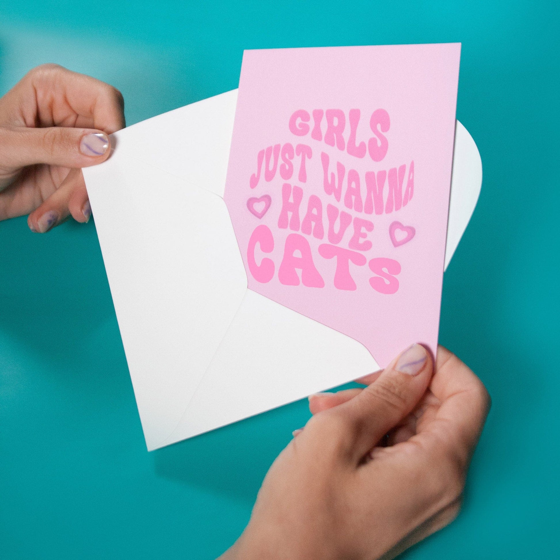 Greeting card "Girls just wanna have cats" pink