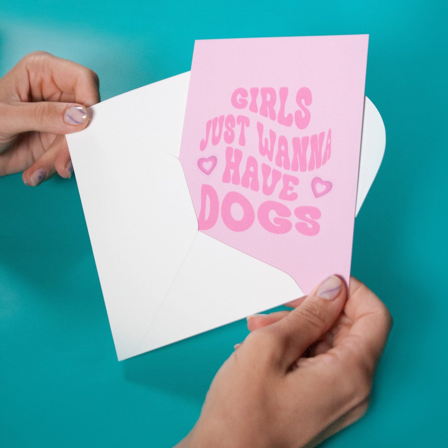 Greeting card "Girls just wanna have dogs" pink